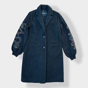 Desigual Long embroidered Love Maker Coat Size L‎